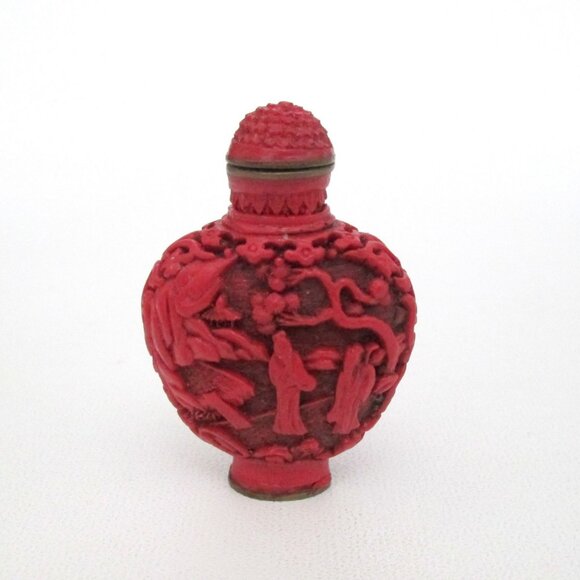 Vintage 3 Chinese Resin Small Snuff Bottles Lot Orange Red -Small Flaws- - Picture 10 of 12